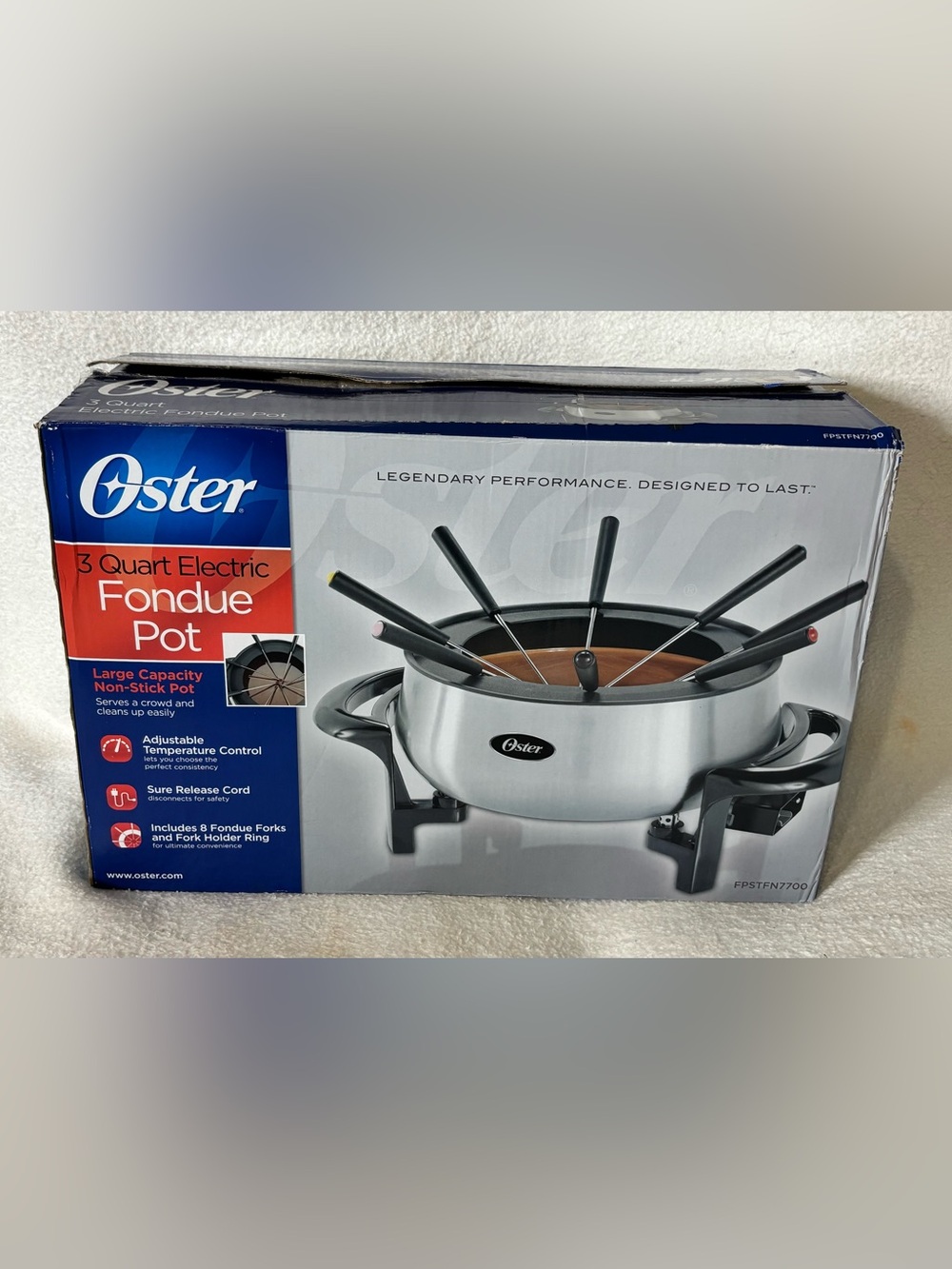 Oster Silver Stainless Steel Chocolate Fondue Pot with Black Fork Handles